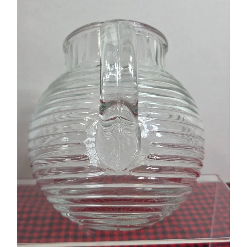Vintage Anchor Hocking Manhattan Pattern Clear Glass Tilted Ball Pitcher 40 oz